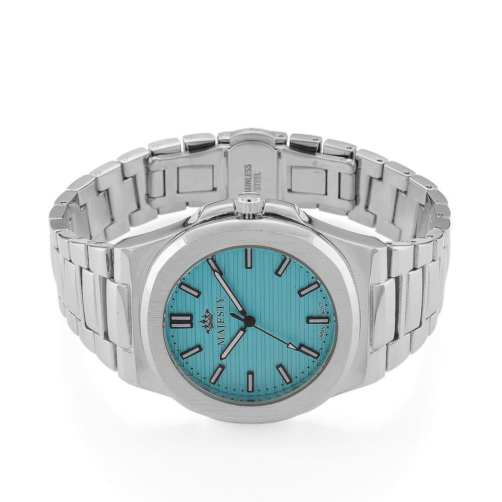 Miyota 2035 Movement 3ATM Water Resistant Sky Blue Hydraulic Dial Watch with Silver Colour Chain Strap