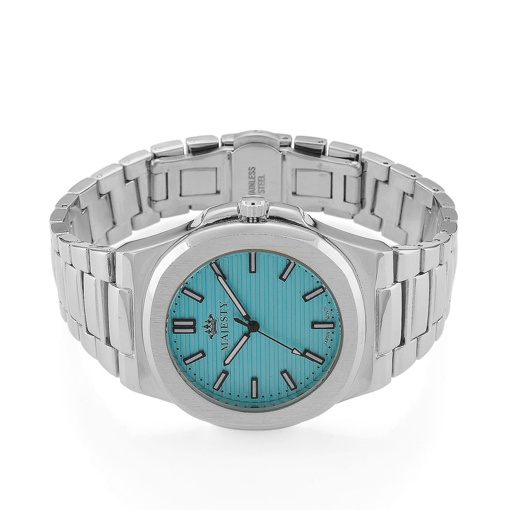 Miyota 2035 Movement 3ATM Water Resistant Sky Blue Hydraulic Dial Watch with Silver Colour Chain Strap