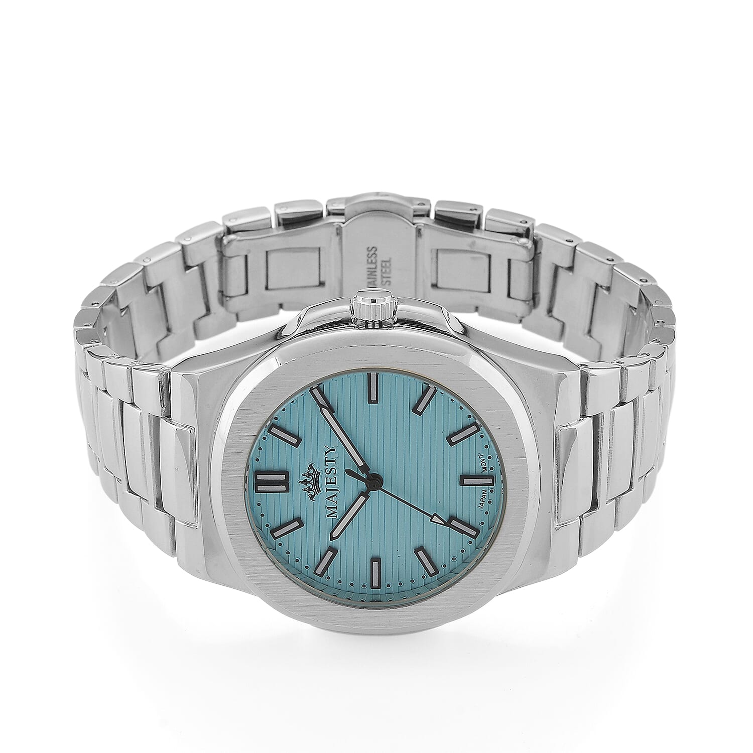 Miyota 2035 Movement 3ATM Water Resistant Sky Blue Hydraulic Dial Watch with Silver Colour Chain Strap