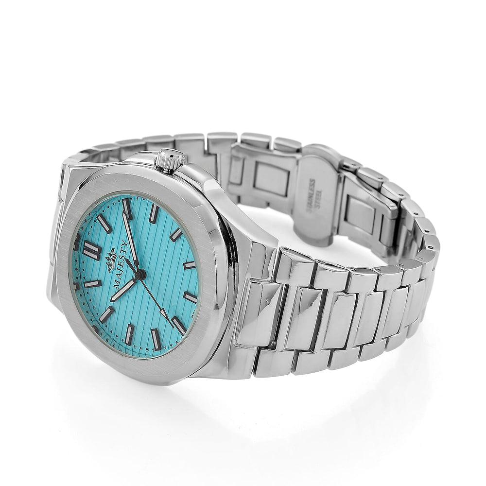 Miyota 2035 Movement 3ATM Water Resistant Sky Blue Hydraulic Dial Watch with Silver Colour Chain Strap