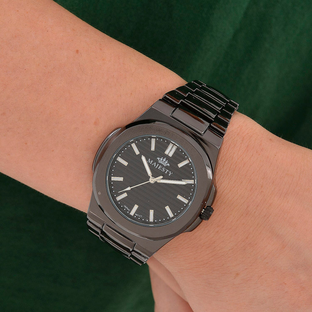 Majesty Miyota 2035 Movement 3ATM Water Resistant Black Hydraulic Dial Watch with Black Colour Chain Strap
