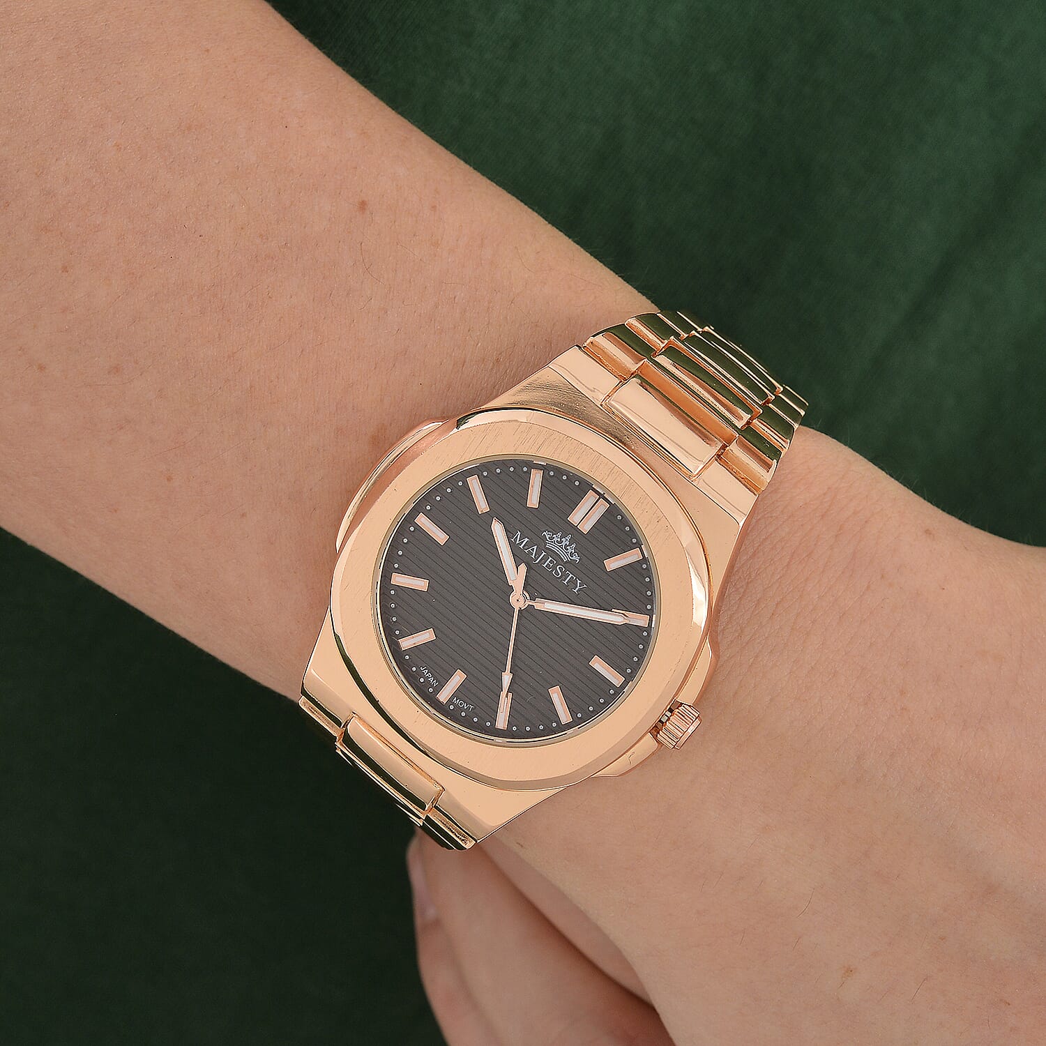 Majesty Miyota 2035 Movement 3ATM Water Resistant Gray Hydraulic Dial Watch with Rose Gold Colour Chain Strap