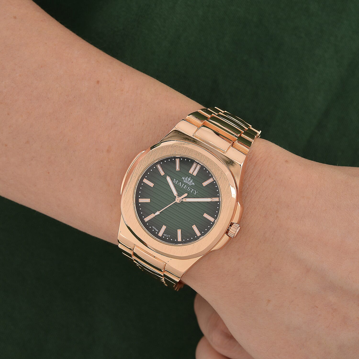 ONE TIME DEAL- Majesty Miyota 2035 Movement 3ATM Water Resistant Green Gradient Hydraulic Dial Watch with Rose Gold Colour Strap