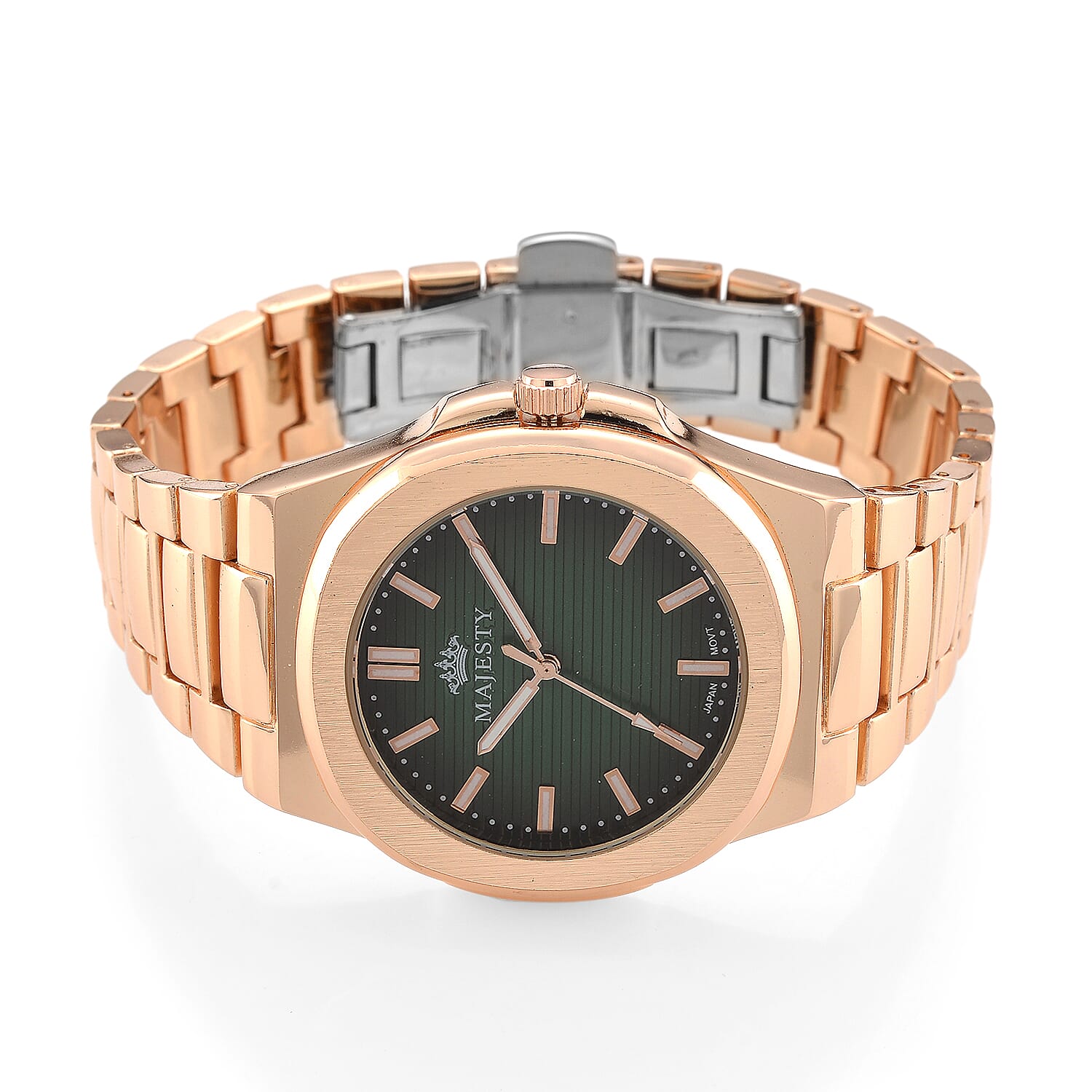 ONE TIME DEAL- Majesty Miyota 2035 Movement 3ATM Water Resistant Green Gradient Hydraulic Dial Watch with Rose Gold Colour Strap
