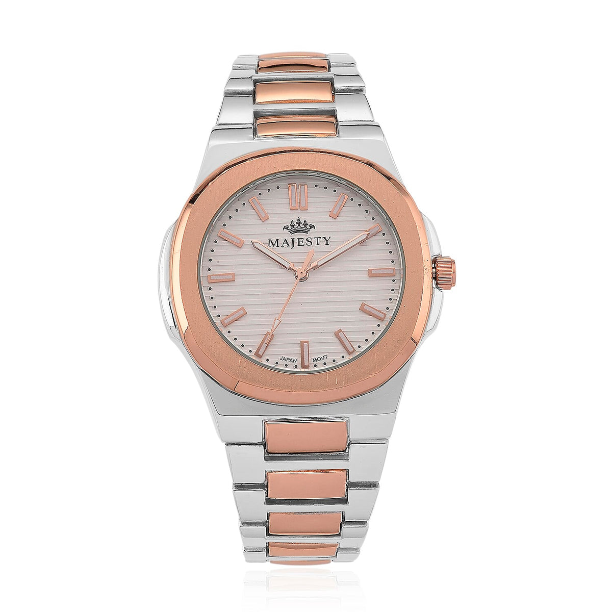ONE TIME DEAL - Majesty Miyota 2035 Movement 3ATM Water Resistant Silver Hydraulic Dial Watch with Two-Tone Strap