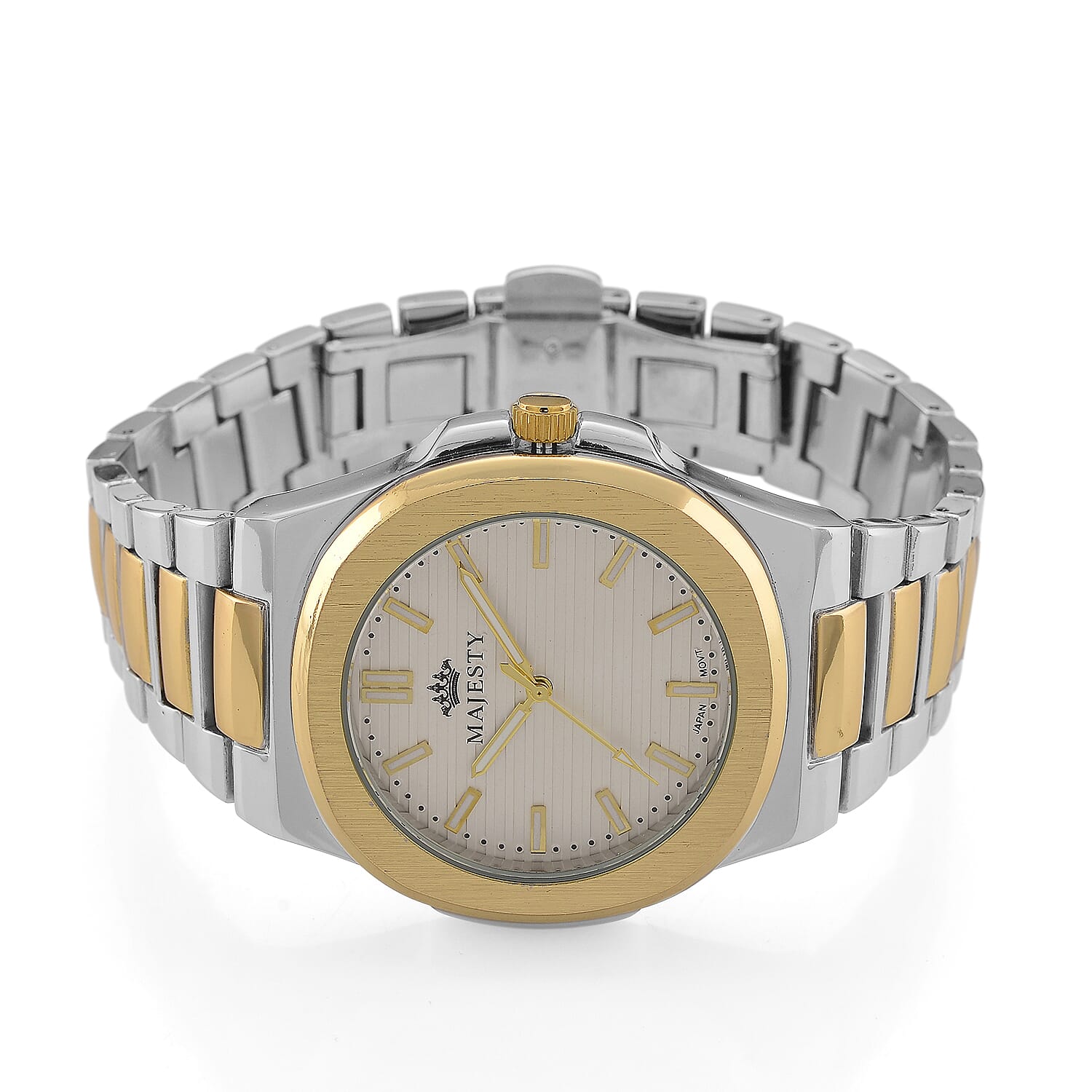 Majesty Miyota 2035 Movement 3ATM Water Resistant Silver Hydraulic Dial Watch with Two-Tone Chain Strap