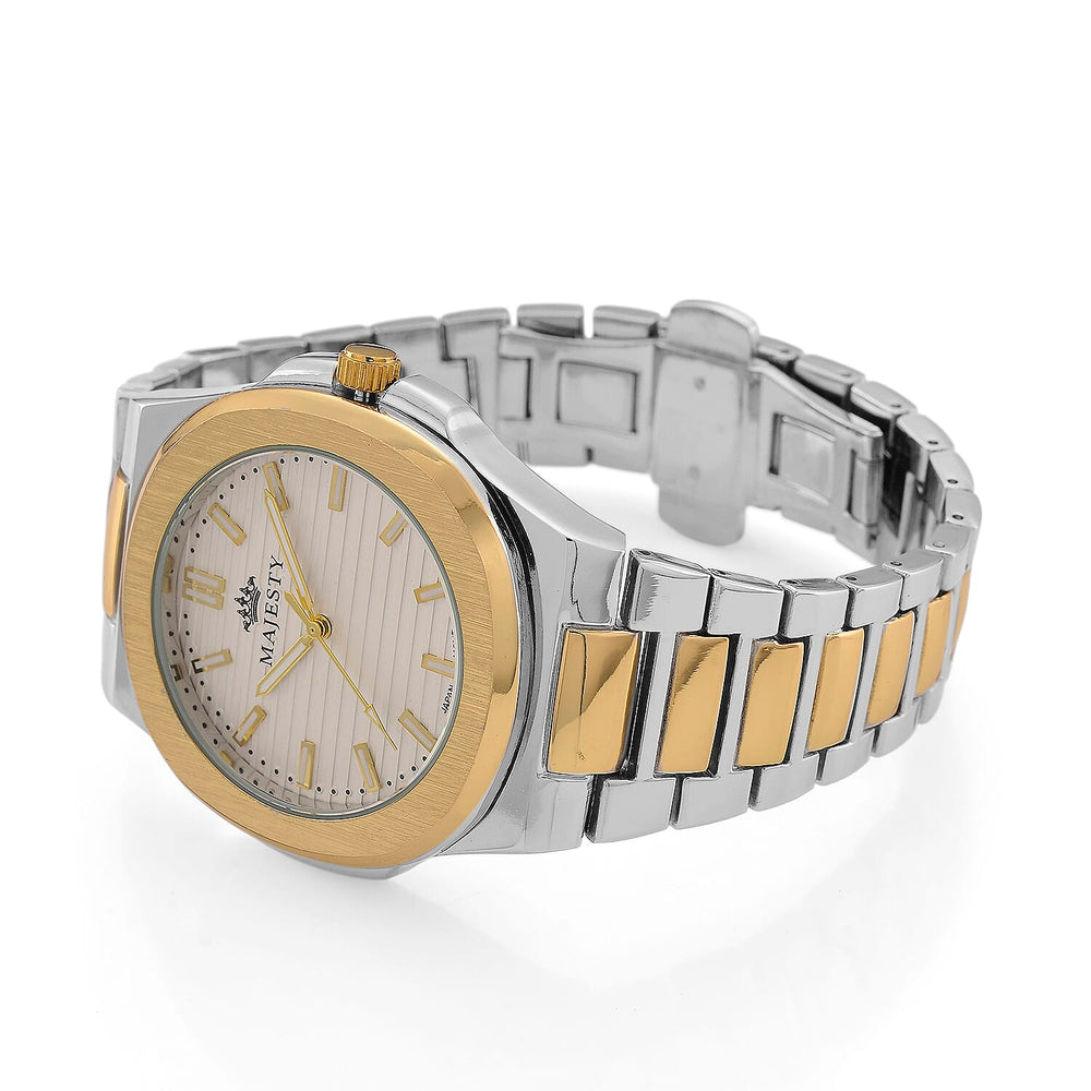Majesty Miyota 2035 Movement 3ATM Water Resistant Silver Hydraulic Dial Watch with Two-Tone Chain Strap