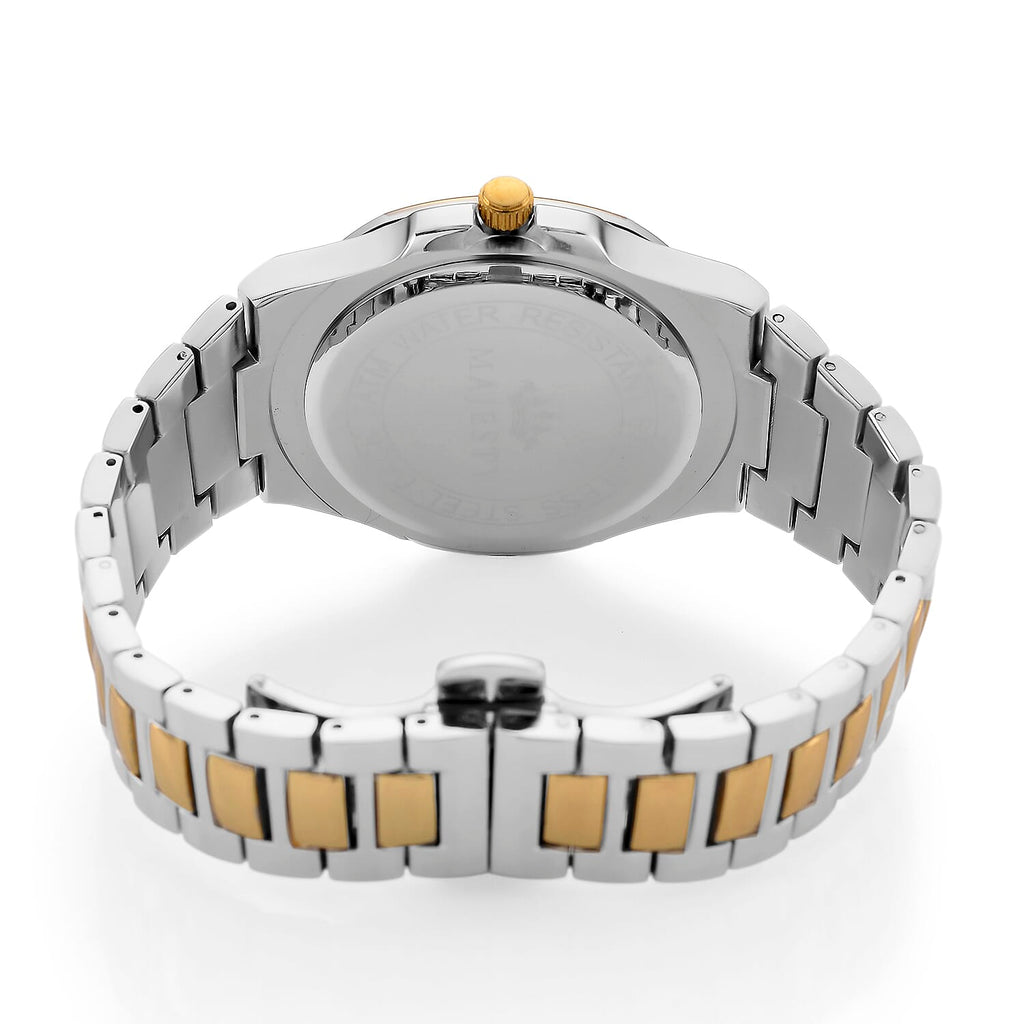 Majesty Miyota 2035 Movement 3ATM Water Resistant Silver Hydraulic Dial Watch with Two-Tone Chain Strap