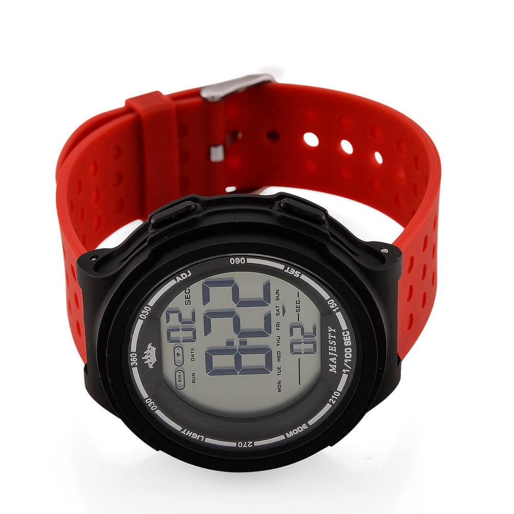 MAJESTY Digital Electronic 3ATM WR LCD Dial - Black Case Mens Watch with Red TUP Strap