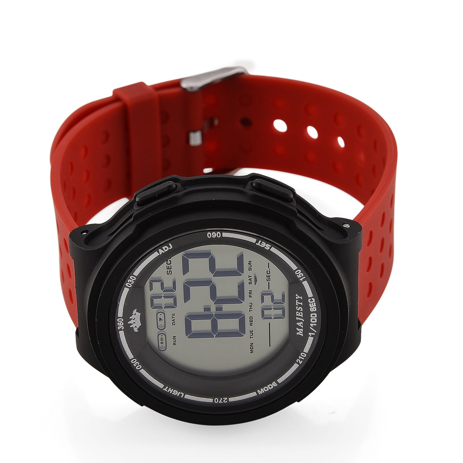 MAJESTY Digital Electronic 3ATM WR LCD Dial - Black Case Mens Watch with Red TUP Strap