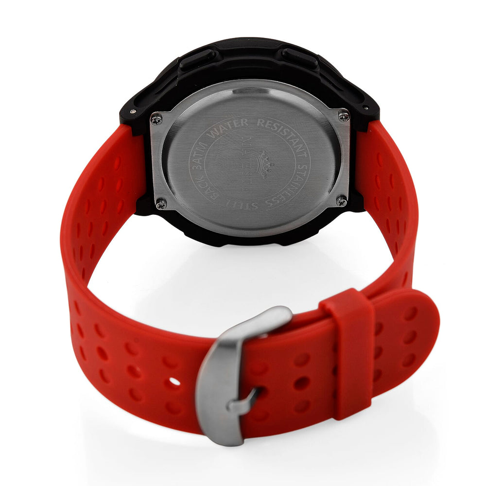 MAJESTY Digital Electronic 3ATM WR LCD Dial - Black Case Mens Watch with Red TUP Strap