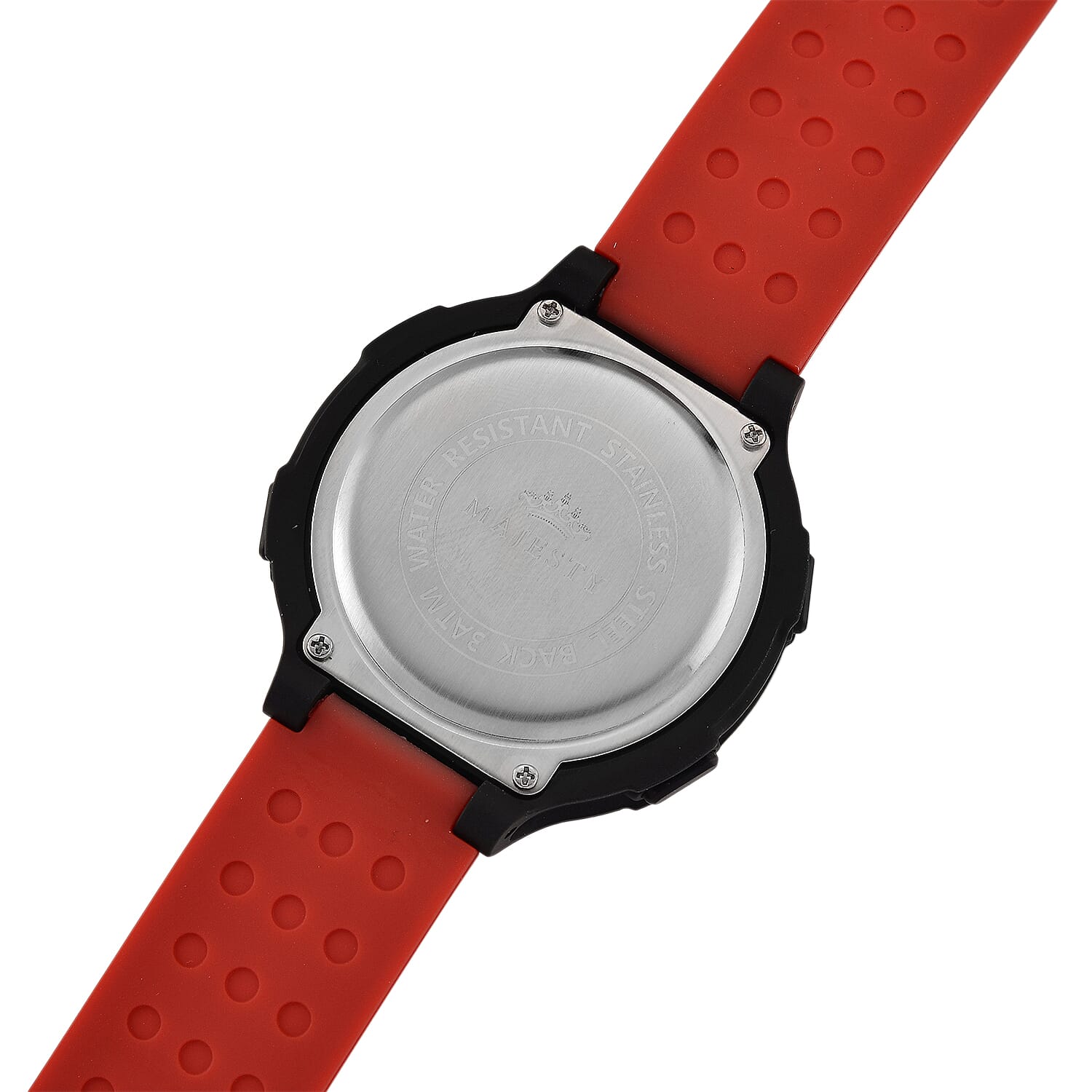 MAJESTY Digital Electronic 3ATM WR LCD Dial - Black Case Mens Watch with Red TUP Strap