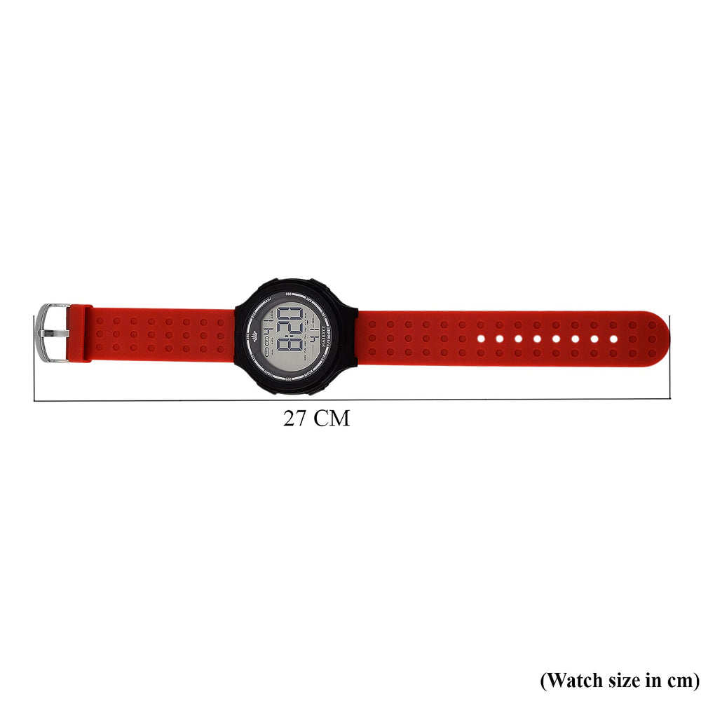 MAJESTY Digital Electronic 3ATM WR LCD Dial - Black Case Mens Watch with Red TUP Strap