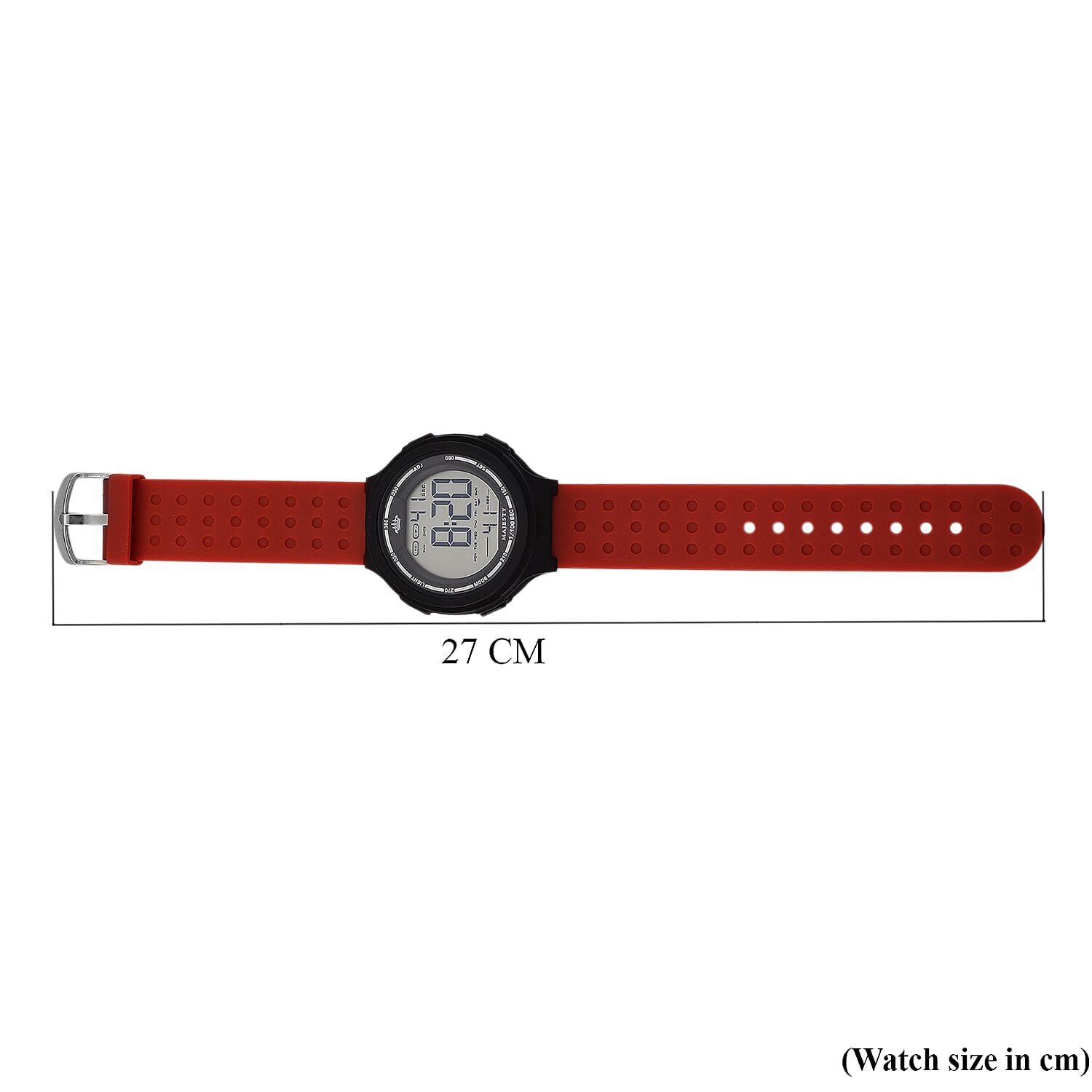 MAJESTY Digital Electronic 3ATM WR LCD Dial - Black Case Mens Watch with Red TUP Strap