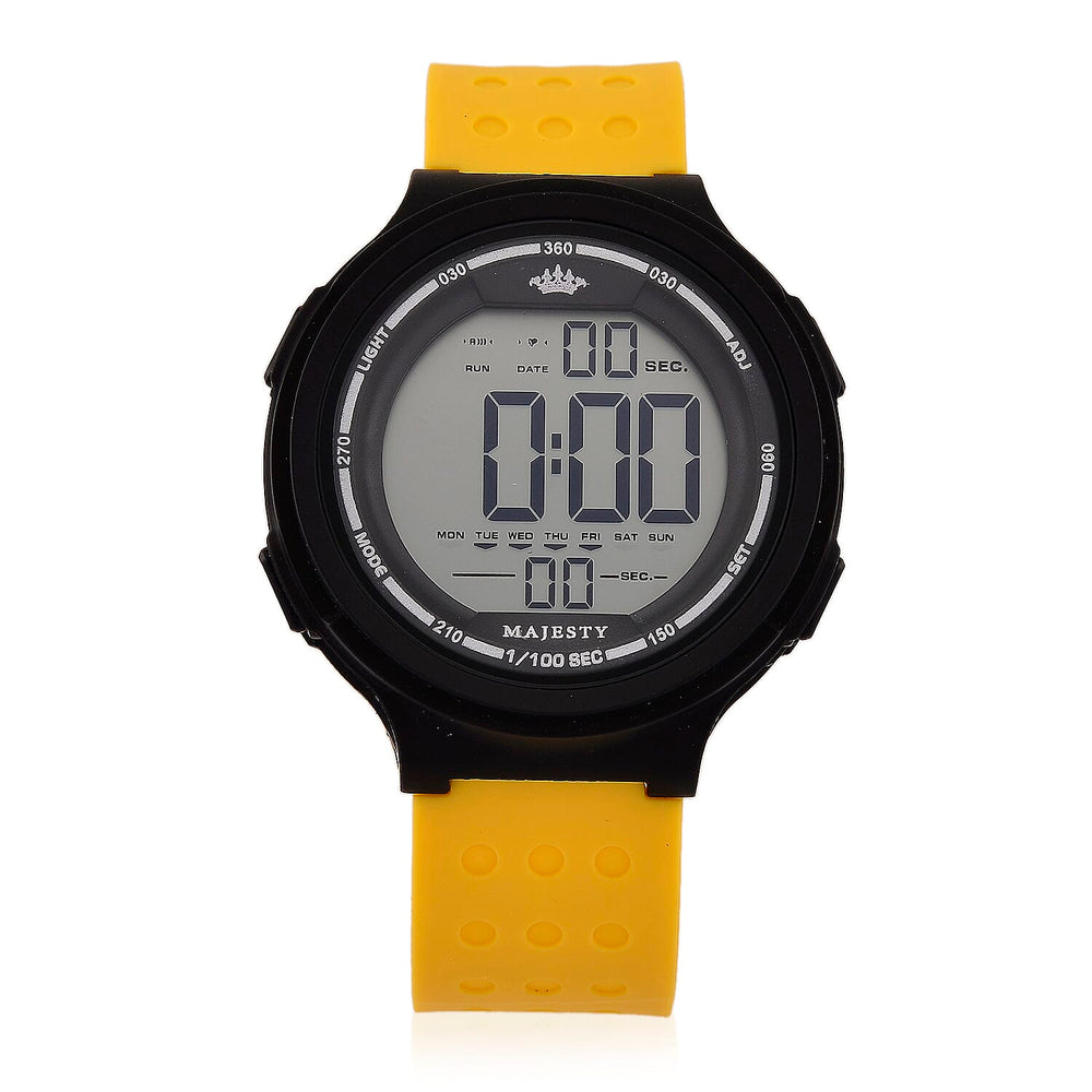MAJESTY Digital Electronic 3ATM WR LCD Dial - Black Case Mens Watch with Yellow TUP Strap