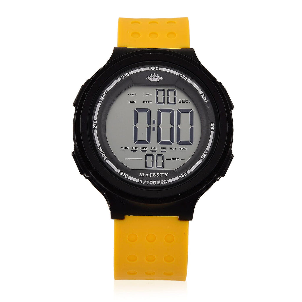 MAJESTY Digital Electronic 3ATM WR LCD Dial - Black Case Mens Watch with Yellow TUP Strap