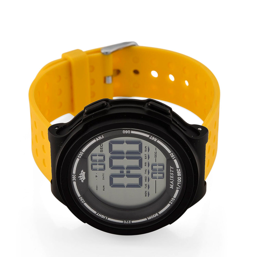 MAJESTY Digital Electronic 3ATM WR LCD Dial - Black Case Mens Watch with Yellow TUP Strap