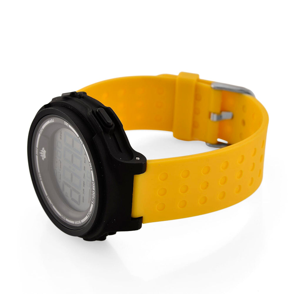 MAJESTY Digital Electronic 3ATM WR LCD Dial - Black Case Mens Watch with Yellow TUP Strap