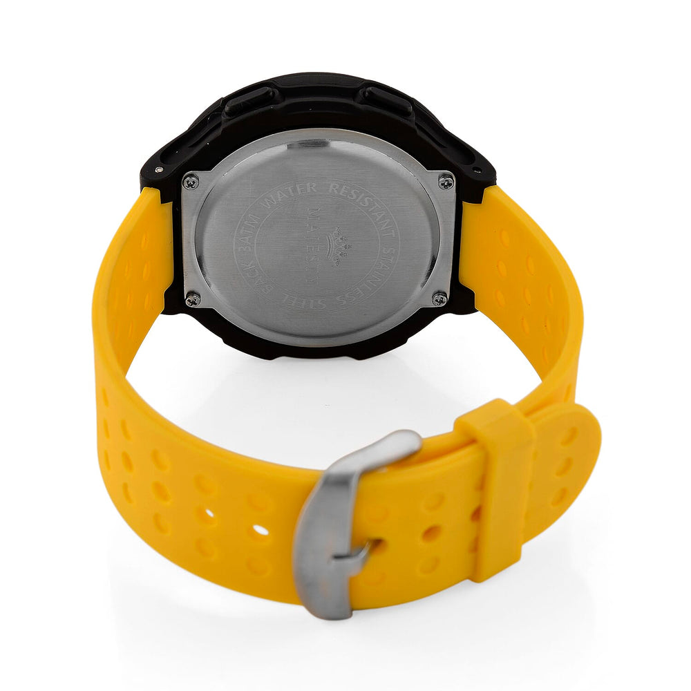 MAJESTY Digital Electronic 3ATM WR LCD Dial - Black Case Mens Watch with Yellow TUP Strap