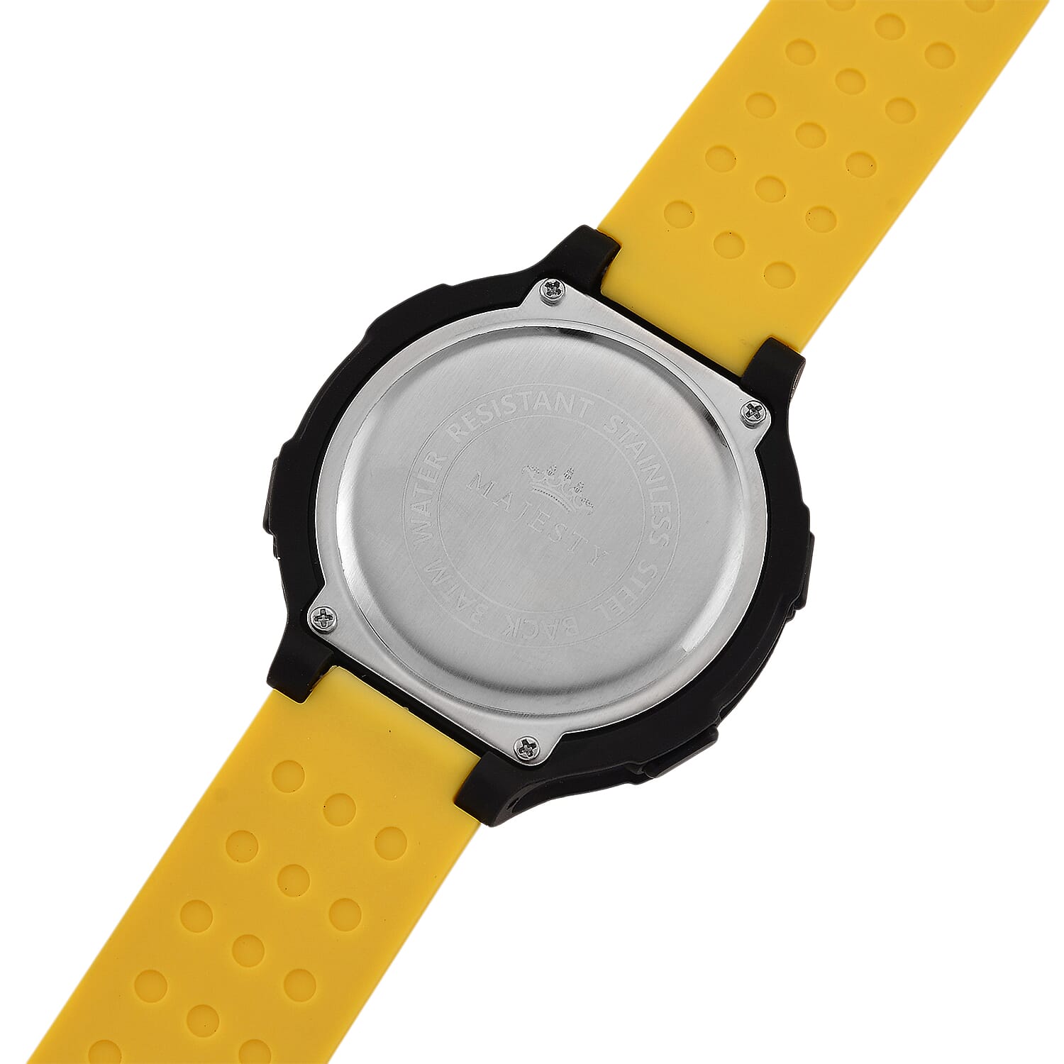 MAJESTY Digital Electronic 3ATM WR LCD Dial - Black Case Mens Watch with Yellow TUP Strap
