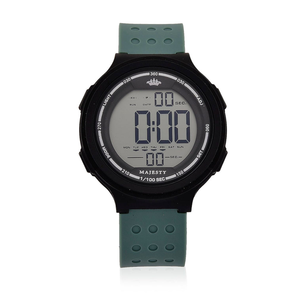 MAJESTY Digital Electronic 3ATM WR LCD Dial - Black Case Mens Watch with Cyan TUP Strap