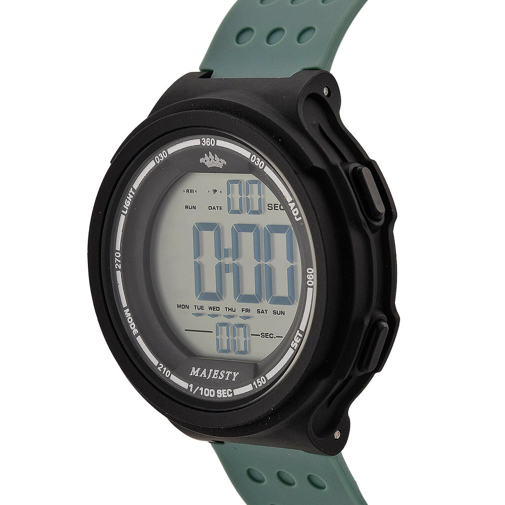 MAJESTY Digital Electronic 3ATM WR LCD Dial - Black Case Mens Watch with Cyan TUP Strap