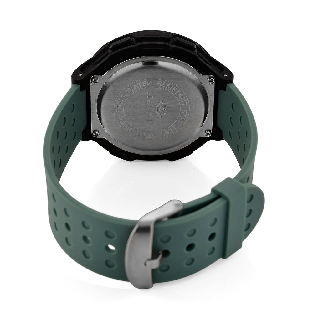 MAJESTY Digital Electronic 3ATM WR LCD Dial - Black Case Mens Watch with Cyan TUP Strap