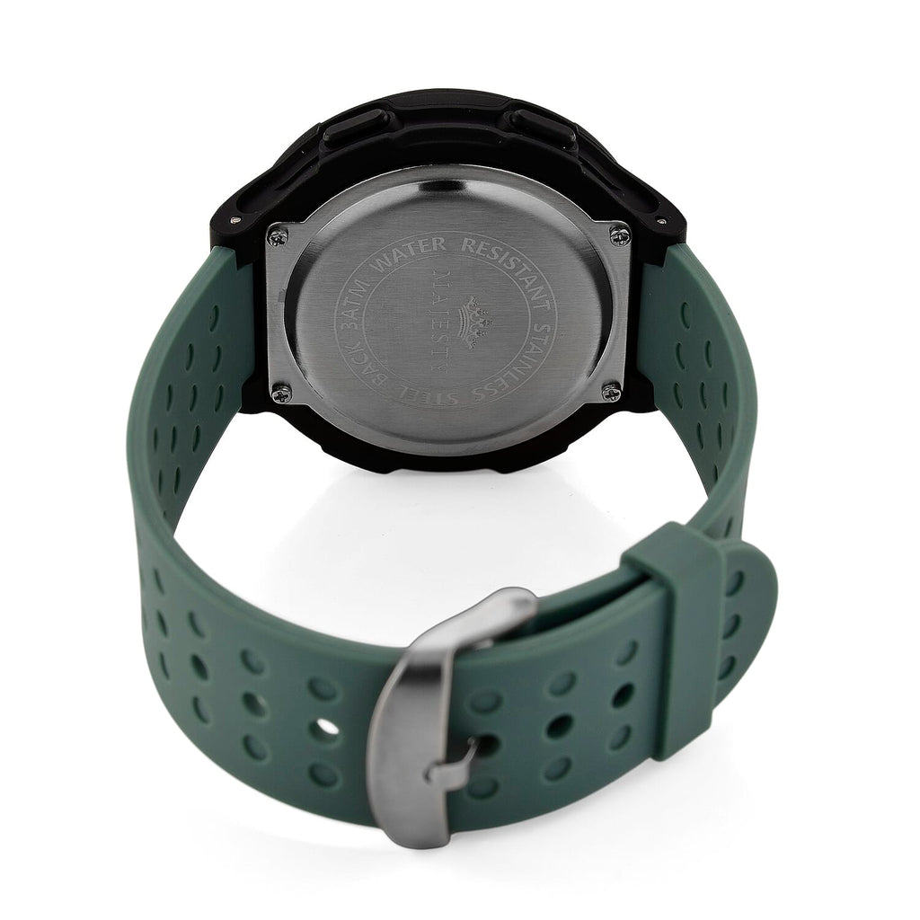 MAJESTY Digital Electronic 3ATM WR LCD Dial - Black Case Mens Watch with Cyan TUP Strap