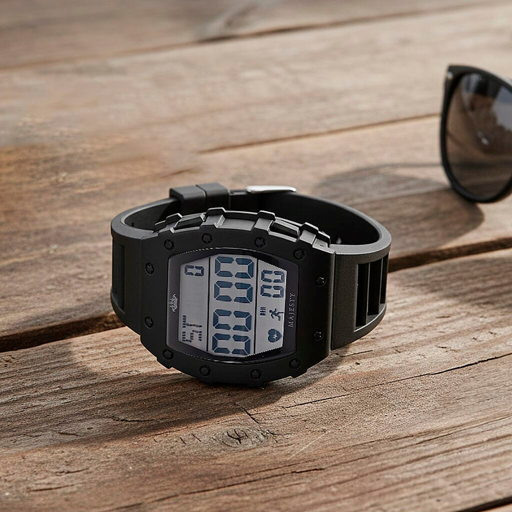 MAJESTY Digital Electronic 3ATM WR LCD Dial - Black Case Mens Watch with Black TUP Strap
