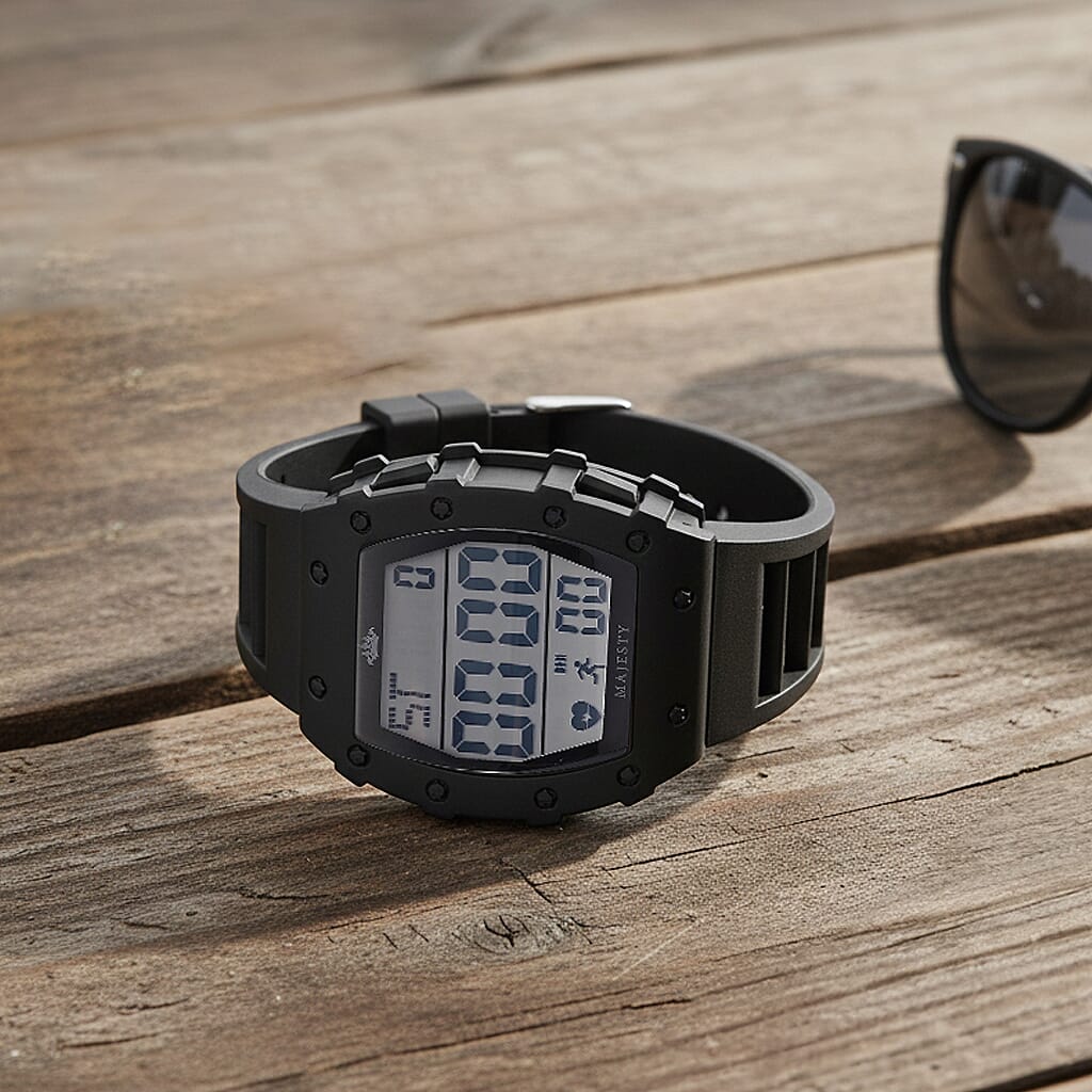 MAJESTY Digital Electronic 3ATM WR LCD Dial - Black Case Mens Watch with Black TUP Strap