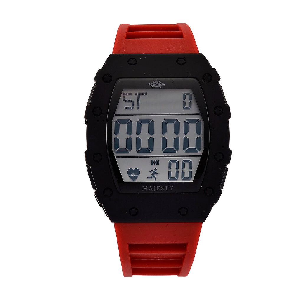 MAJESTY Digital Electronic 3ATM WR LCD Dial - Black Case Mens Watch with Red TUP Strap