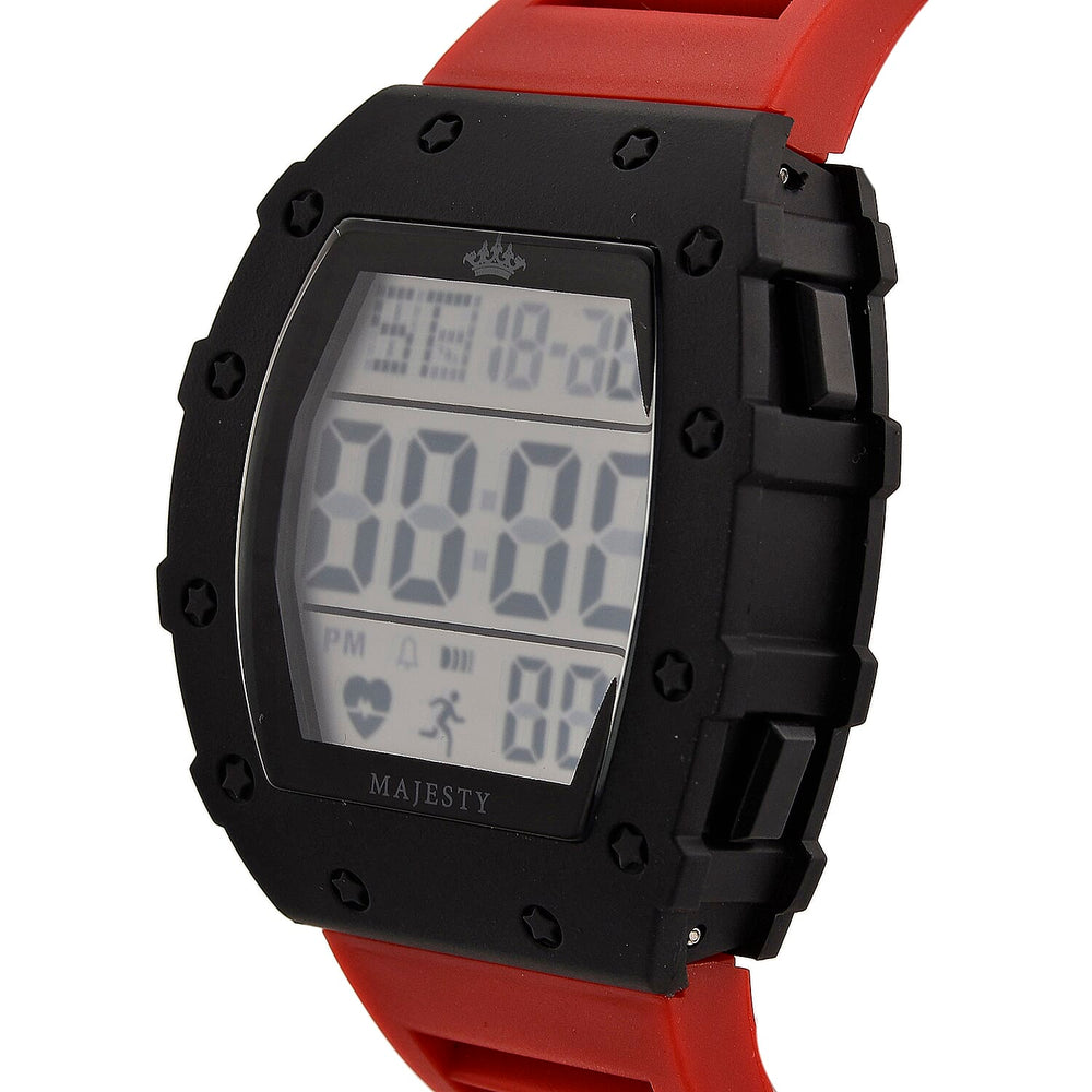MAJESTY Digital Electronic 3ATM WR LCD Dial - Black Case Mens Watch with Red TUP Strap