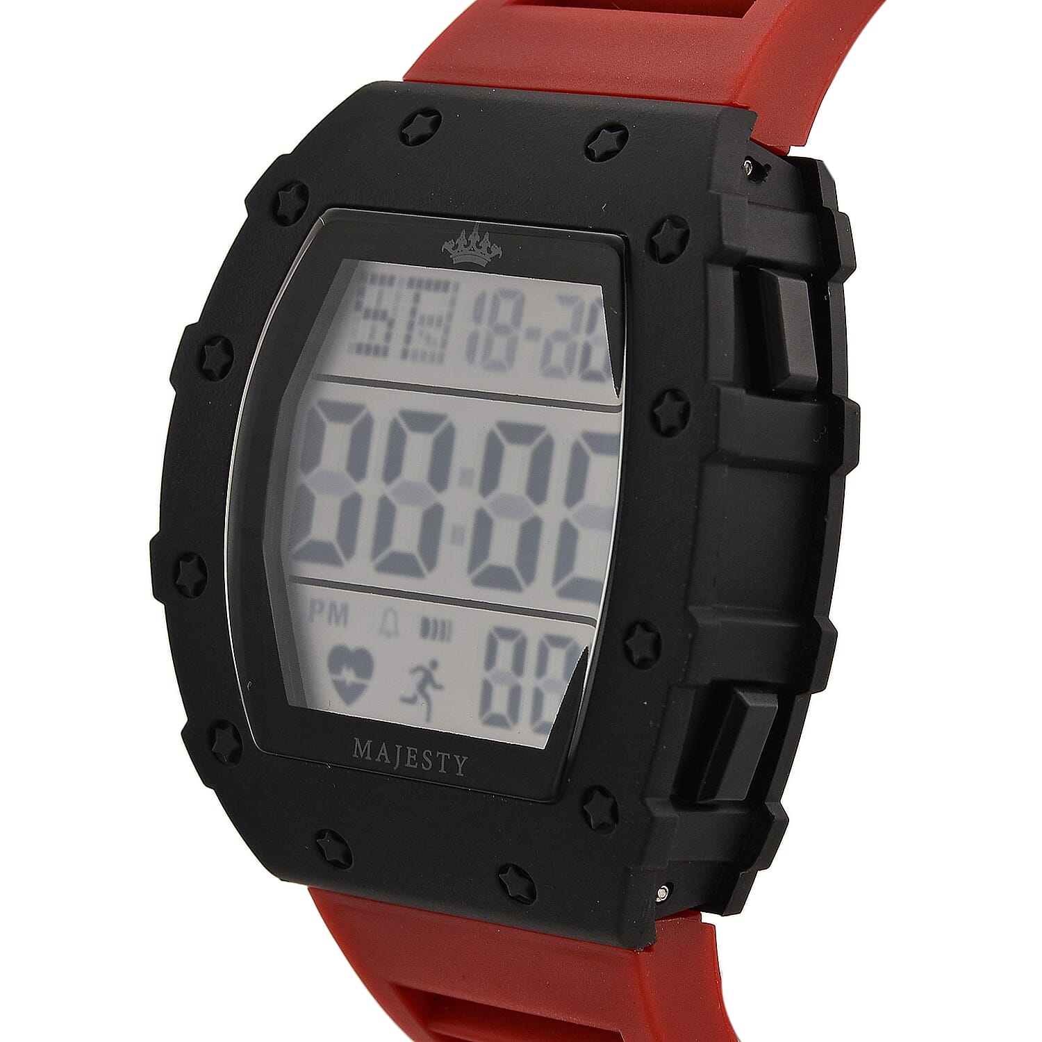 MAJESTY Digital Electronic 3ATM WR LCD Dial - Black Case Mens Watch with Red TUP Strap