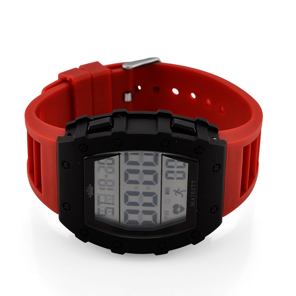MAJESTY Digital Electronic 3ATM WR LCD Dial - Black Case Mens Watch with Red TUP Strap