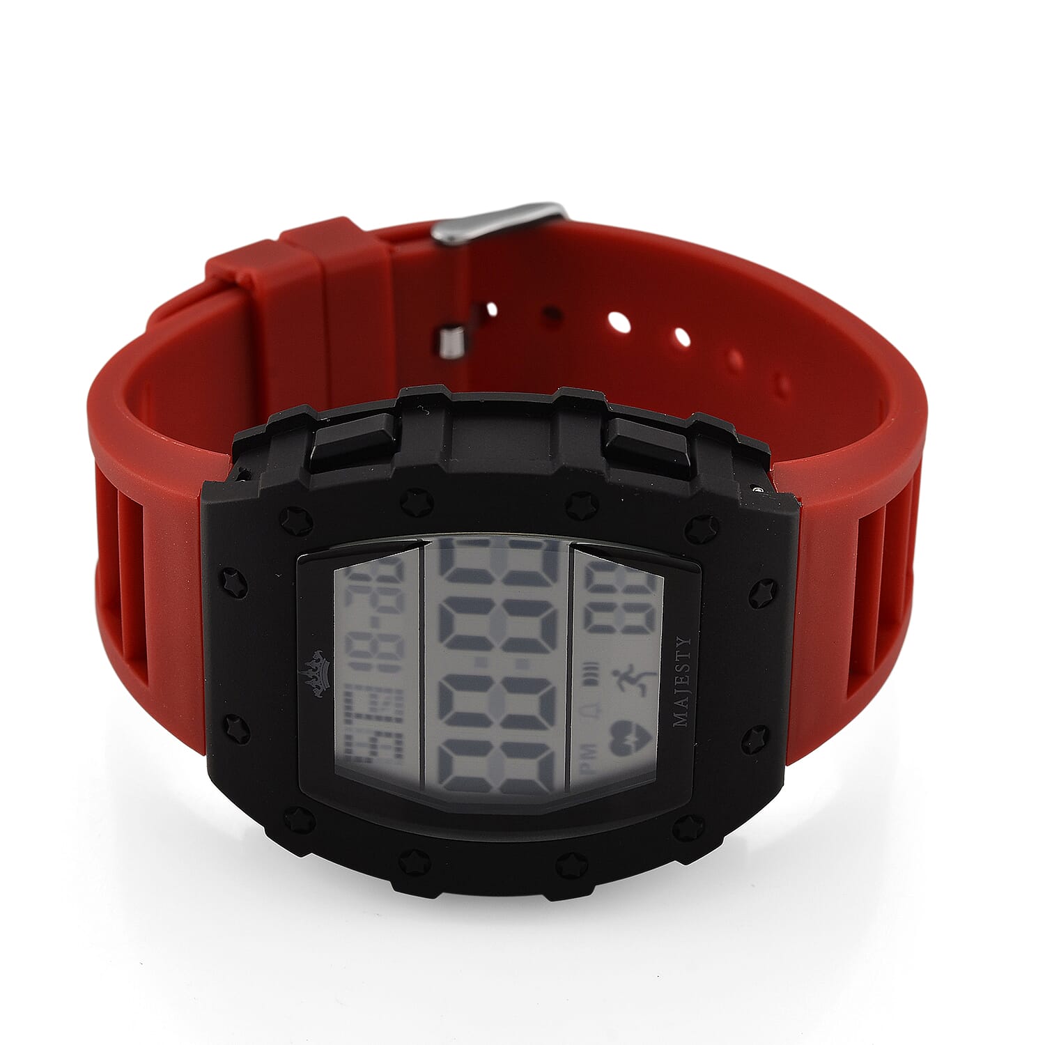 MAJESTY Digital Electronic 3ATM WR LCD Dial - Black Case Mens Watch with Red TUP Strap