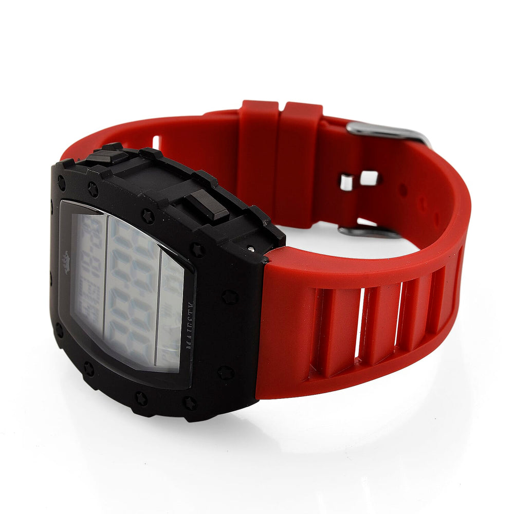 MAJESTY Digital Electronic 3ATM WR LCD Dial - Black Case Mens Watch with Red TUP Strap