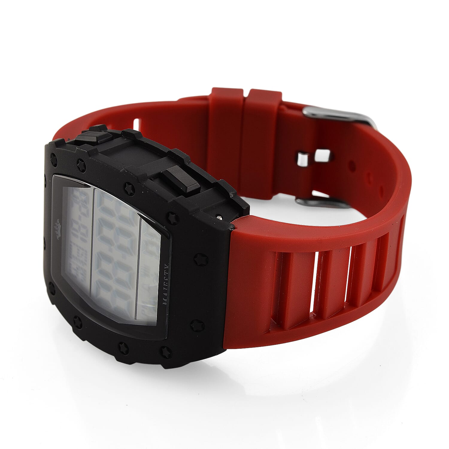 MAJESTY Digital Electronic 3ATM WR LCD Dial - Black Case Mens Watch with Red TUP Strap