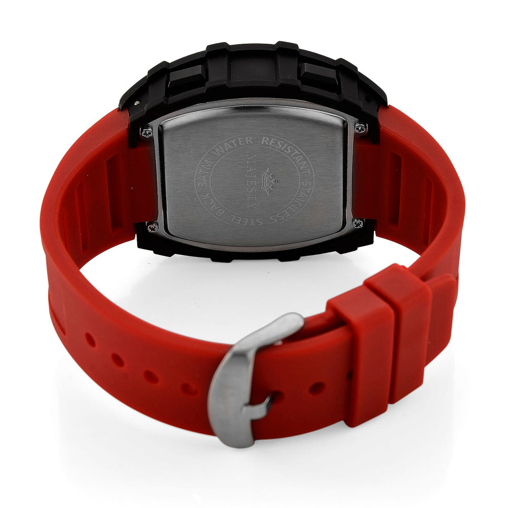 MAJESTY Digital Electronic 3ATM WR LCD Dial - Black Case Mens Watch with Red TUP Strap