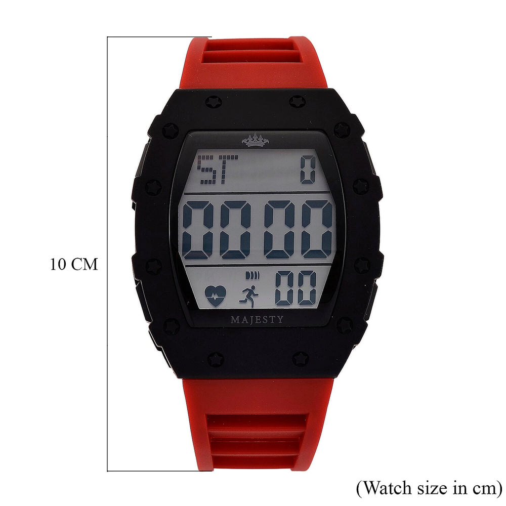 MAJESTY Digital Electronic 3ATM WR LCD Dial - Black Case Mens Watch with Red TUP Strap
