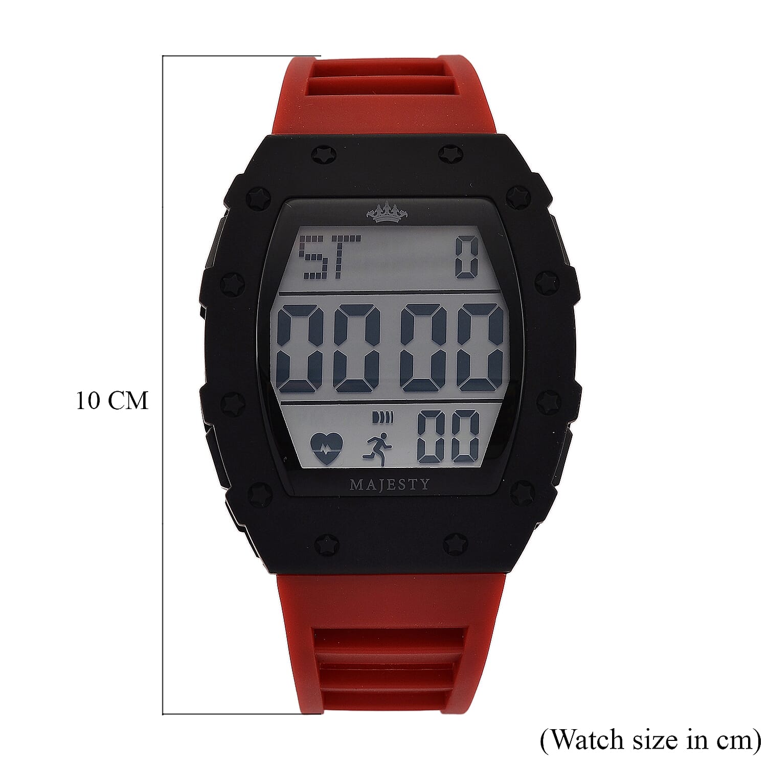 MAJESTY Digital Electronic 3ATM WR LCD Dial - Black Case Mens Watch with Red TUP Strap
