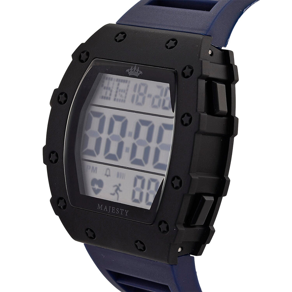MAJESTY Digital Electronic 3ATM WR LCD Dial - Black Case Mens Watch with Blue TUP Strap