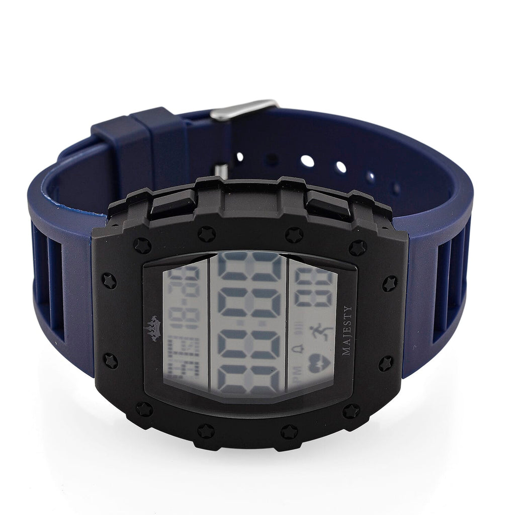 MAJESTY Digital Electronic 3ATM WR LCD Dial - Black Case Mens Watch with Blue TUP Strap