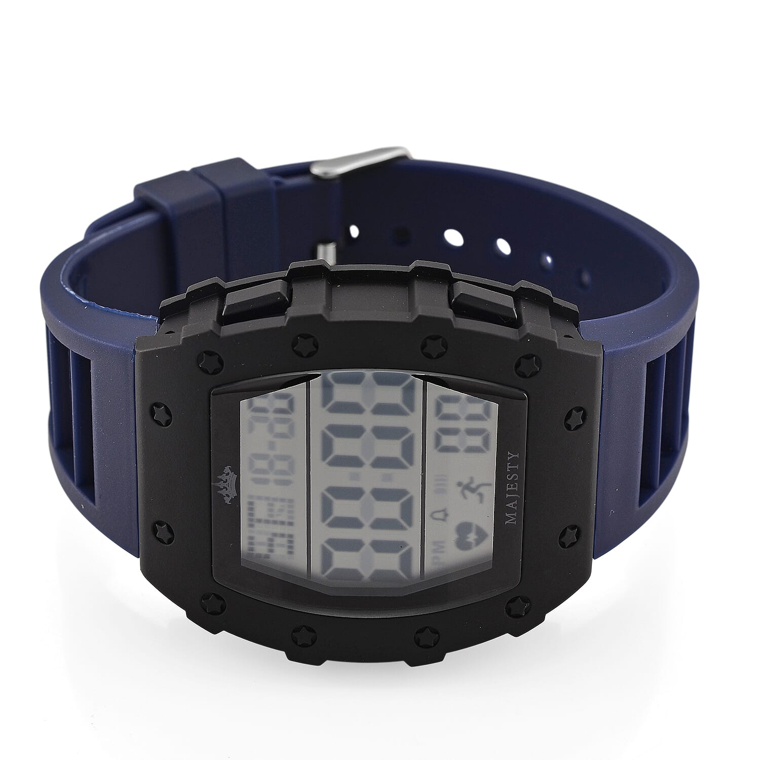 MAJESTY Digital Electronic 3ATM WR LCD Dial - Black Case Mens Watch with Blue TUP Strap