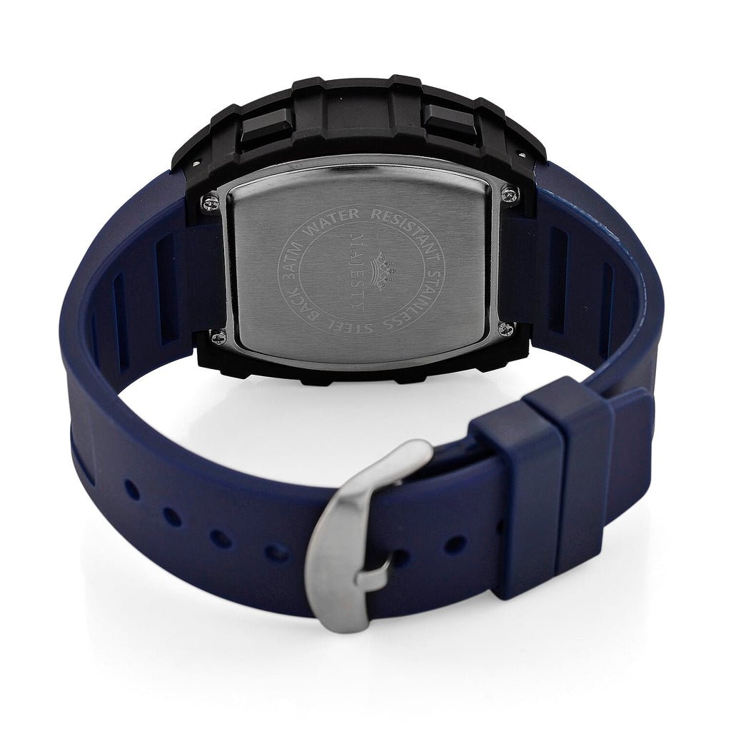 MAJESTY Digital Electronic 3ATM WR LCD Dial - Black Case Mens Watch with Blue TUP Strap