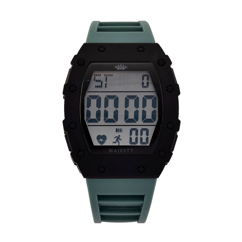 MAJESTY Digital Electronic 3ATM WR LCD Dial - Black Case Mens Watch with Cyan TUP Strap