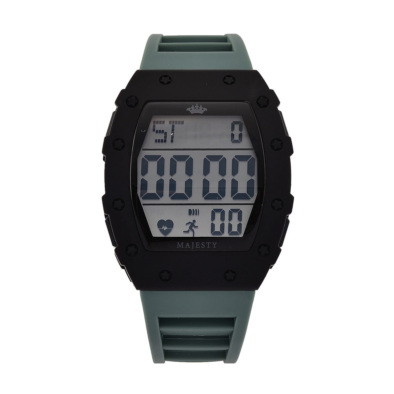 MAJESTY Digital Electronic 3ATM WR LCD Dial - Black Case Mens Watch with Cyan TUP Strap