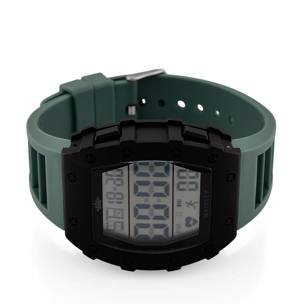 MAJESTY Digital Electronic 3ATM WR LCD Dial - Black Case Mens Watch with Cyan TUP Strap