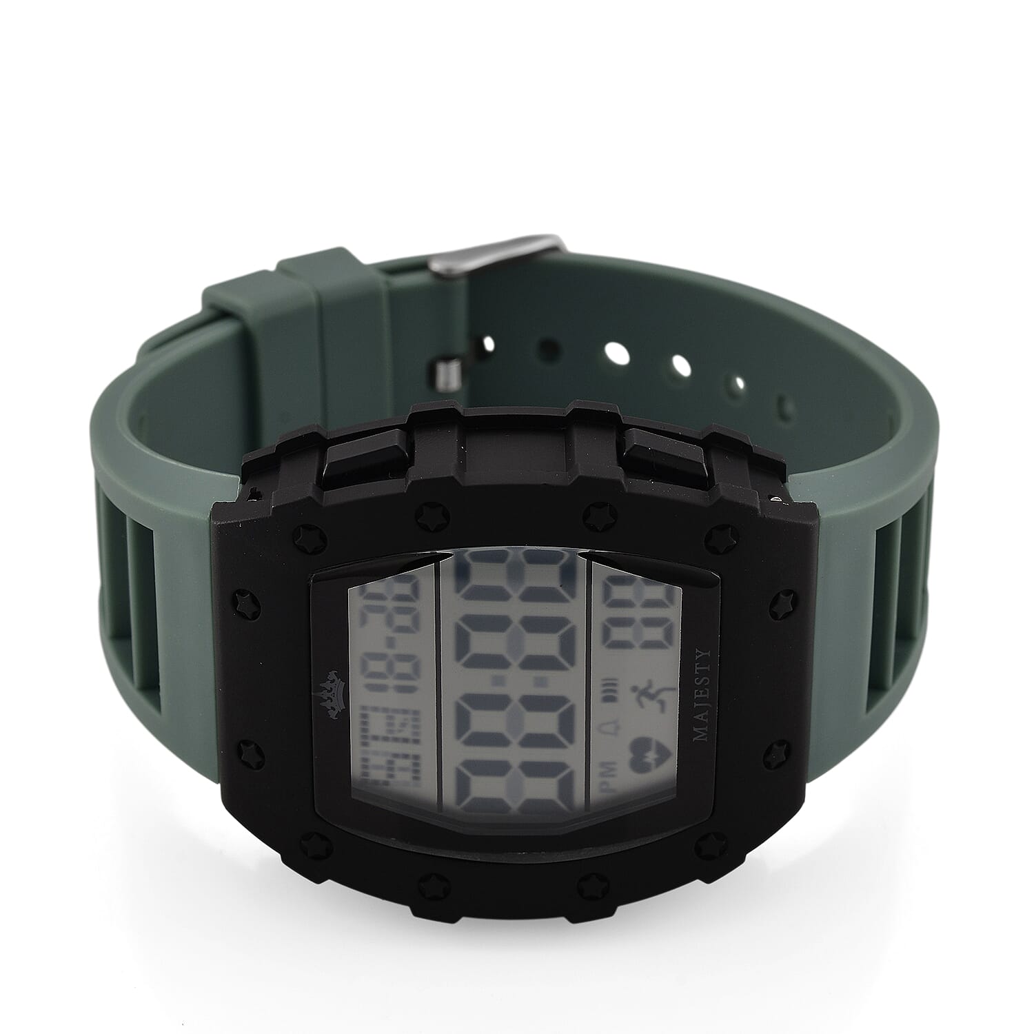 MAJESTY Digital Electronic 3ATM WR LCD Dial - Black Case Mens Watch with Cyan TUP Strap