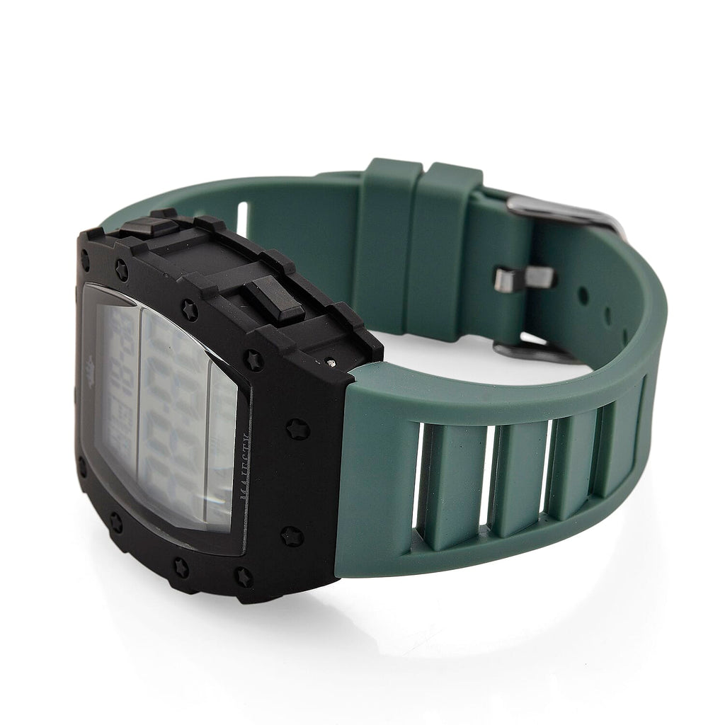 MAJESTY Digital Electronic 3ATM WR LCD Dial - Black Case Mens Watch with Cyan TUP Strap
