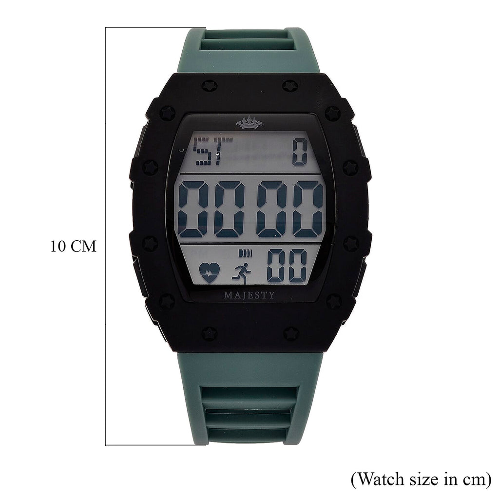MAJESTY Digital Electronic 3ATM WR LCD Dial - Black Case Mens Watch with Cyan TUP Strap